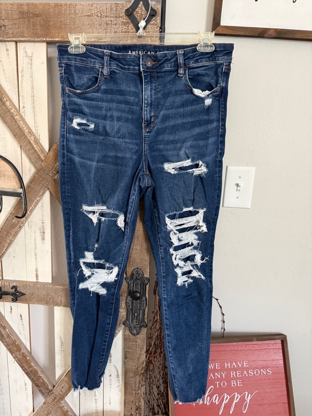American Eagle Outfitters Dark Blue Ripped Skinny Jeans